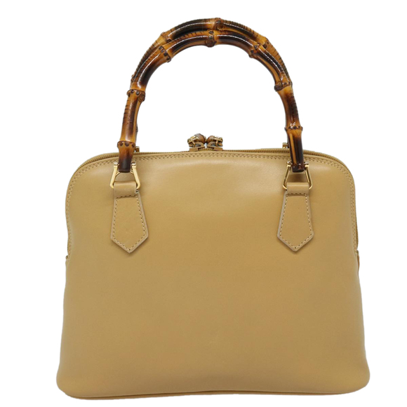 GUCCI Bamboo Hand Bag Leather 2way Beige Gold 000 2058 0290 Auth 86706 - Picture 3 of 16